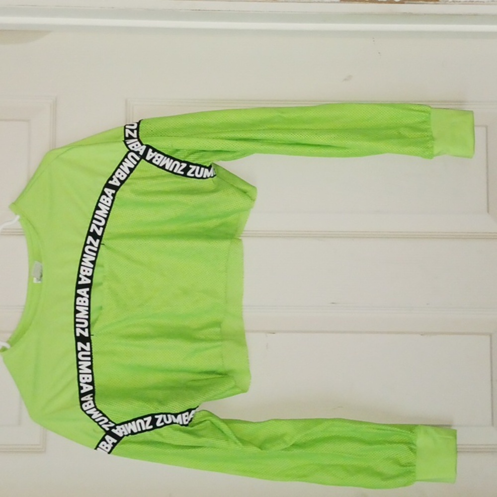 Zumba Fitness Teal Mesh Crop Top with Logo Bands
